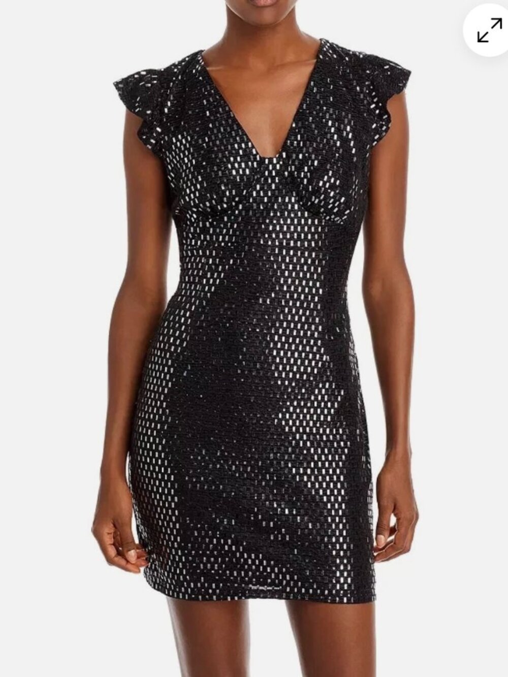 Black Shine Flutter Sleeve Open Back Mini Dress